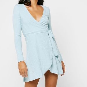 Forever 21 Ribbed Knit Wrap Dress Large Light blue